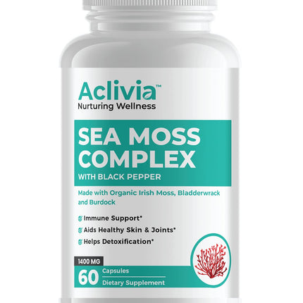 Aclivia - Organic Irish Sea Moss Capsules with Bladderwrack & Burdock Root - 102 Minerals Sea Moss Supplement - Thyroid Support, Immune Boost - Non-GMO (60 Count)