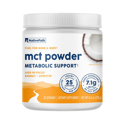 NativePath MCT Oil Powder Supplement - Unflavored MCT Powder with Keto-Friendly C8 MCTs. Free of Dairy, Gluten and GMOs, 25 Servings