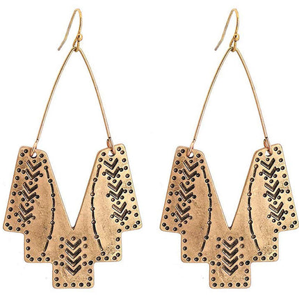 Zealmer Gold Geometric Earrings Statement Vintage Boho Ethnic Earrings Hollow Out Fan Shape Dangle Drop Earrings for Women Birthday Christmas Valentines Day Gift