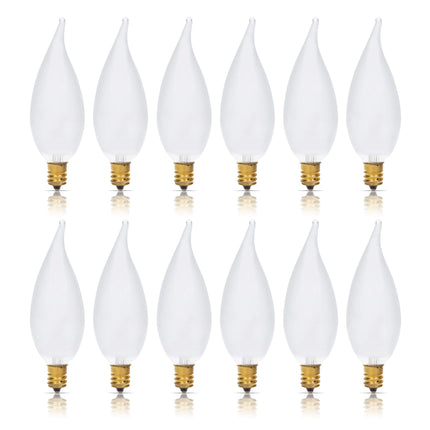 Simba Lighting Candelabra Flame Tip Frosted CA10 25W E12 Base (12 Pack) Decorative Incandescent Light Bulbs 120V for Chandeliers, Ceiling Fan Lights, Pendants, Wall Sconces, Dimmable, Warm White 2700K