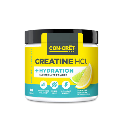 CON-CRET Creatine HCl + Hydration | Electrolyte Powder Tub | Lemon Lime | Sugar Free Electrolytes | Rehydration Formula w Potassium, Sodium, Zinc, Magnesium to Hydrate & Recover (40 serv)
