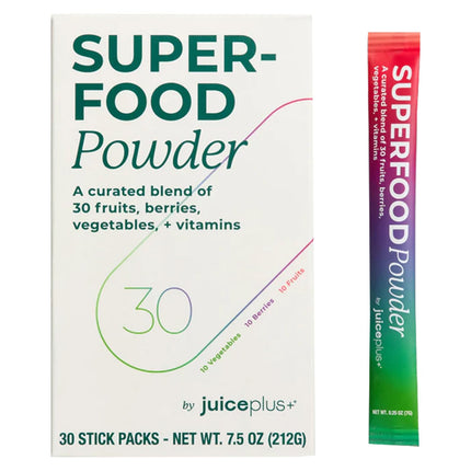 Juice Plus+ - Superfood Powder - Drink with 30 Fruits Berries Veggies Plant Vitamins for Refreshing Immune Wellness Boost - 30 Stick Packs