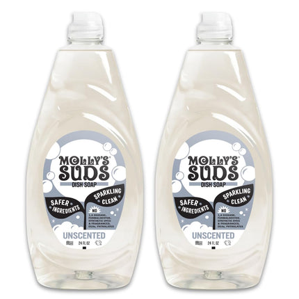 Molly's Suds Liquid Dish Soap | Clean, Simple Ingredients | Extra Scrubbing Power | Unscented, 24 oz - 2 Pack