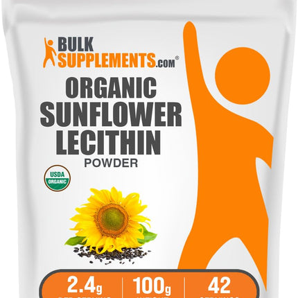BulkSupplements.com Organic Sunflower Lecithin Powder - Sunflower Lecithin Supplement, Nutritional Supplement, Food Grade - Vegan & Gluten Free, 2.4g per Serving, 100g (3.5 oz) (Pack of 1)