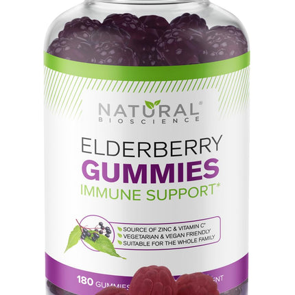 Sambucus Elderberry Gummies with Vitamin C & Zinc – Immune Support Supplement for Adults & Kids, 180 Vegan Chewable Gummies, Black Elderberry Extract, Antioxidant Boost, Gluten-Free, GMP Facility