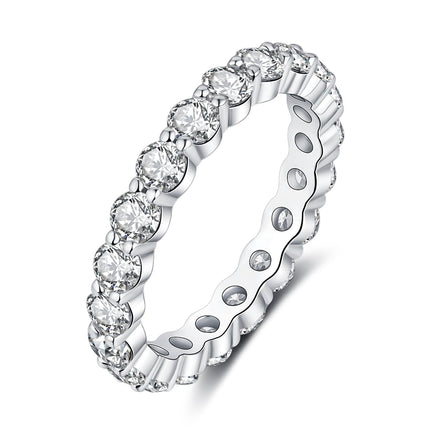 IMOLOVE Moissanite Wedding Band for Women, 3MM 18K White Gold Plated Sterling Silver Full Eternity Ring D Color VVS1 Round Cut Anniversary Promise Jewelry Size 8– Shine Bright, Spend Light