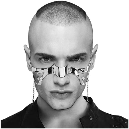 L'VOW Silver Metal Half Mask Face Chain Jewelry Cyborg Accessories, S1