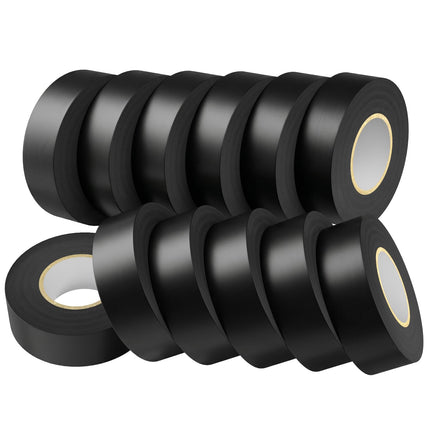 SWRT 12 Pack Black Electrical Tape Waterproof, 0.75 in x 66 FT High Temp Electric Tape Under 600V for All Weather - UV Protection - Flame Retardant