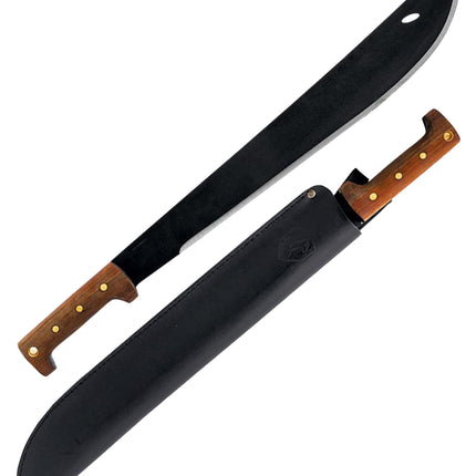 Condor Tool & Knife El Salvador Machete Wood Handle W/Leather Sheath - Heavy Duty Machete - 1075 High Carbon Steel - Walnut Handle - Hand Crafted Leather Sheath - 3mm Full Tang - 18in Blade - 32.5oz