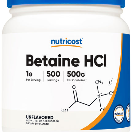 Nutricost Betaine HCl Powder 500 Grams - Gluten Free, Non-GMO