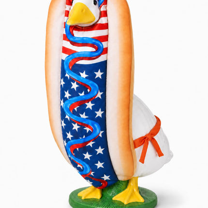 4th of July Porch Goose Outfit for 23" H 250th Anniversary Hot Dog Patriotic Goose Clothes American Flag Fits Independence Day Large Cement Statue Outdoor Patio Garden Yard Lawn Costume Decor