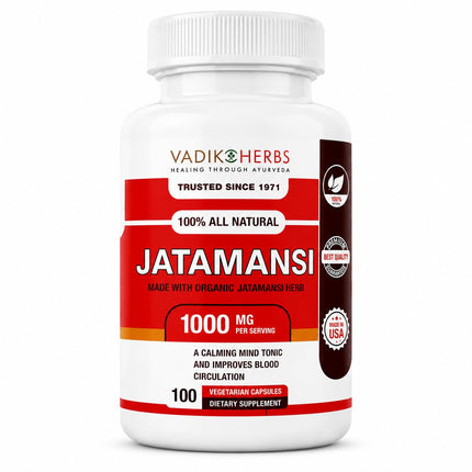 Vadik Herbs Jatamansi Capsules 1000mg | Organic Jatamansi Root (Nardostachys jatamansi) | Ayurvedic Herb for Calm, Clarity & Restful Sleep | 100 Vegetarian Capsules | Non-GMO | Trusted Since 1971