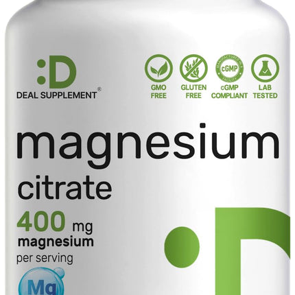 Magnesium Citrate 400mg Per Serving, 300 Veggie Capsules – Chelated, Easily Absorbed, Purified Trace Mineral – Muscle, Heart, & Digestive Support – Non-GMO