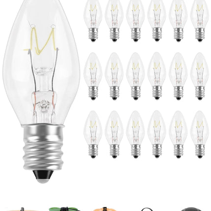 PACETAP 18Pack 7W C7 Night Light Replacement Bulbs with E12 Candelabra Base for Salt Lamps, Window Candles and Chandeliers, C7 Nightlight Bulb for Outdoor String Lights Warm White 2200k