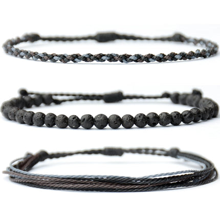 Mezcla Vida Handmade Natural Stone Beaded Healing Bracelet Gift for Men Adjustable Rope String Bracelet (Lava Rock, Adjustable)