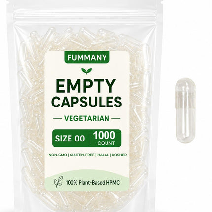 FUMMANY Size 00 Vegan Empty Pill Capsules -1000 Count Clear Veggie Vegetarian Capsule Filling Vitamin Powders for DIY Supplements