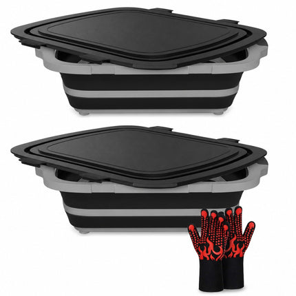 XL Collapsible BBQ Prep Tub with Cutting Board & Drain Plug – Portable Food Prep Station for Kitchen, Camping & Grill – Dishwasher Safe, Space-Saving Design – Heat-Resistant Glove Included (2-pack)