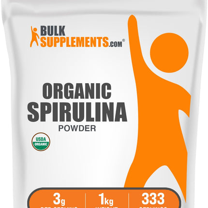 BulkSupplements.com Organic Spirulina Powder - Superfood, Green Spirulina Powder, Herbal Supplement - Vegan-Friendly, 3g per Serving, 1kg (2.2 lbs) (Pack of 1)