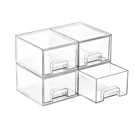 Vtopmart 4 Pack Small Clear Stackable Storage Drawers, Fits Narrow Spaces