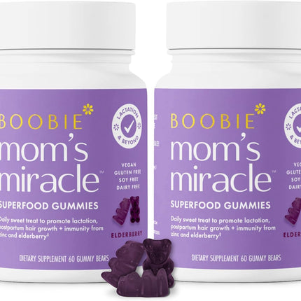 Boobie Bears Lactation Support Gummies | Helps As Milk Supply Booster & Supports Immune Health & Hair Growth | Breastfeeding Supplements with Zinc & Elderberry for Milk Supply Increase, 120 Count