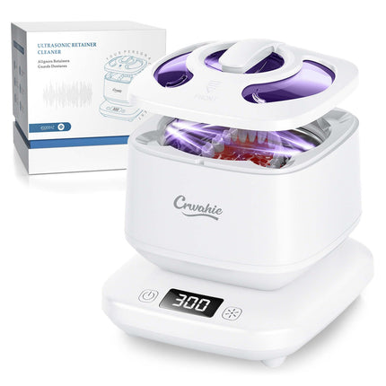 Ultrasonic Retainer Cleaner, Detachable 45kHz Retainer Cleaner Machine 3 Modes Dental Cleaning Pod with Visible Window Digital Timer for Mouth Guard, Dentures, Aligner, Braces, Jewelry - White