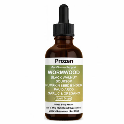 Prozen Wormwood Gut Cleanse Liquid Drops, Wormwood Black Walnut Clove Gut Cleanser for Adults with Soursop, Pumpkin Seed, PAU D'Arco, Garlic Oregano, Boosts Energy, Gut Health & Absorption, 2Oz (1)