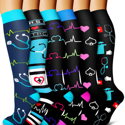 Bluemaple 6 Pack Copper Compression Socks for Women and Men Circulation-Best Support for Medical, Running,Nursing,Athletic
