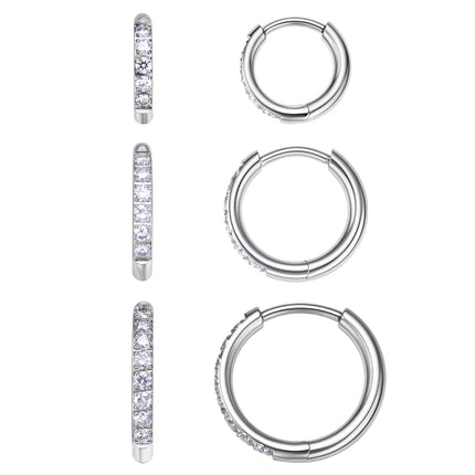 VOJO Moissanite Titanium Huggie Hoop Earrings for Women (White Gold)