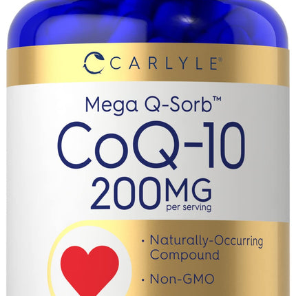 Carlyle CoQ10 200mg | 200 Capsules | Mega Q-Sorb Coenzyme Q-10 | Vegetarian, Non-GMO, Gluten Free Supplement