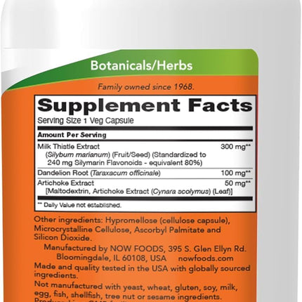 NOW Foods Supplements, Silymarin Milk Thistle Extract 300 mg with Artichoke and Dandelion, Double Strength, Supports Liver Function*, 250 Veg Capsules (Pack of 2)