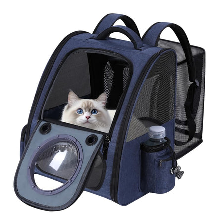 Bubble Cat Backpack Carrier, Expandable Cat Carrier Backpack,Breathable Pet Backpack for Medium Cat,Kitten and Small Puppy, Large Space,Portable Bags Foldable Dog Backpack for Traveling,Hiking (Blue)