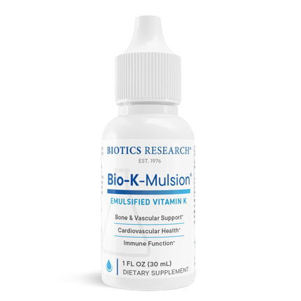 Biotics Research Bio K Mulsion Liquid Vitamin K Drops - 500 mcg/S - Vitamin K1 phytonadione for Adults - VIT K Supplement - Strong Bones, Heart Health, Blood Clotting Support, 1 fl oz