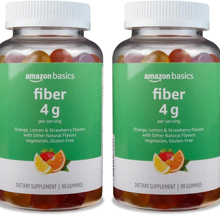 Amazon Basics Soft Fiber Gummies for Digestive Health and Regularity, Orange, Lemon & Strawberry Flavors, 90 Count, (Previously Solimo) (Pack of 2)
