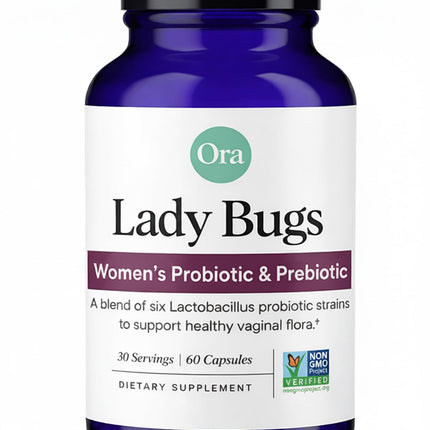 Ora Organic Probiotic for Women with L. crispatus, 6 Clinically Studied Lactobacillus Strains for Vaginal, pH & Urinary Tract Health, Organic Prebiotic, 60 Capsules, 30-Day Supply
