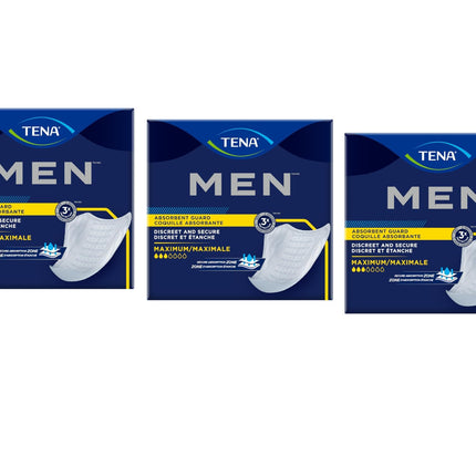TENA Men Maximum Guard Incontinence Pad for Men, Maximum Absorbency, (60 Total - 3 Packs)