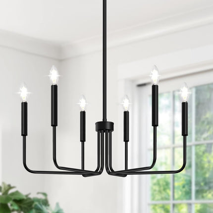 Black Chandelier, 6-Light Farmhouse Chandelier for Dining Room Lighting Fixtures Hanging, Industrial Modern Chandelier for Bedroom, Foyer, Hall, Kitchen, Living Room, Entryway (No Assembly Required)