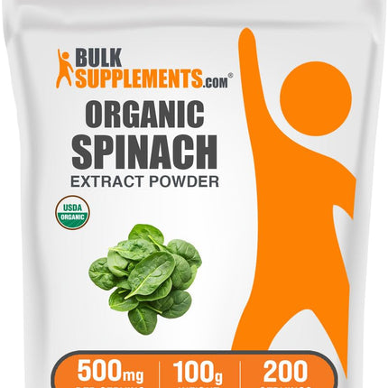 BulkSupplements.com Organic Spinach Extract Powder - Organic Spinach Powder from Leaf Extract, Herbal Supplement - Gluten Free, 500mg per Serving, 100g (3.5 oz) (Pack of 1)