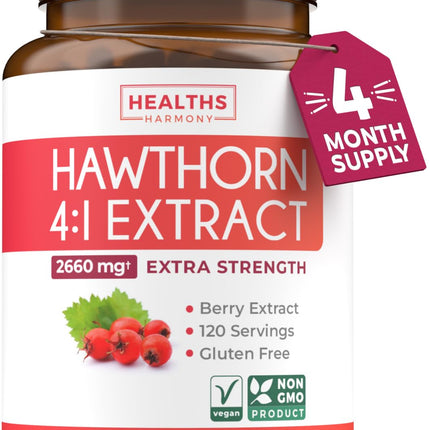 Super Potent Hawthorn Berry Extract Capsules - Hawthorn Berry Supplement Made from Extra Strength Concentrate to Support Heart and Digestive Health - Vegan Non-GMO & Gluten Free (4 Month Supply)