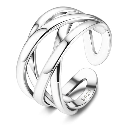 ZELORES Adjustable 925 Sterling Silver Celtic Knot Rings Open Knuckle Rings for Women Thumb Finger Rings Minimalist Cross Line Band Rings (Silver)