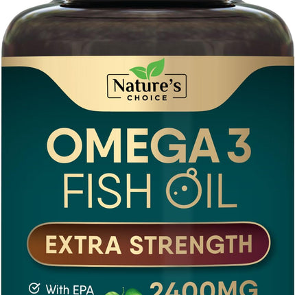 Omega 3 Fish Oil Supplements - 2400mg Fish Oil Per Serving - Triple Strength Omega-3 with Fatty Acids EPA & DHA - Natural Heart, Brain & Immune Support - Wild Caught, Bottled in USA - 120 Softgels