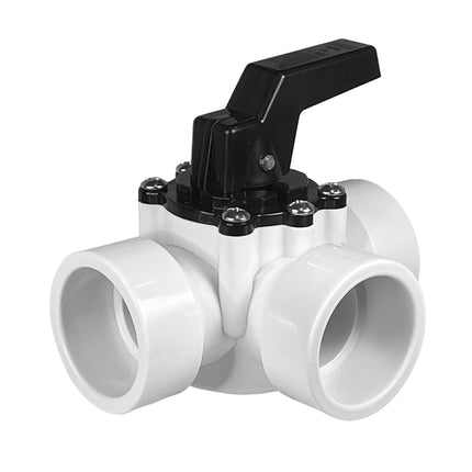 Fibropool 1-1/2" 3-Way Pool Diverter Valve - Slip Fit - Locking Handle - Inground & Above Ground Pools & Spas - PVC Replacement Valve White