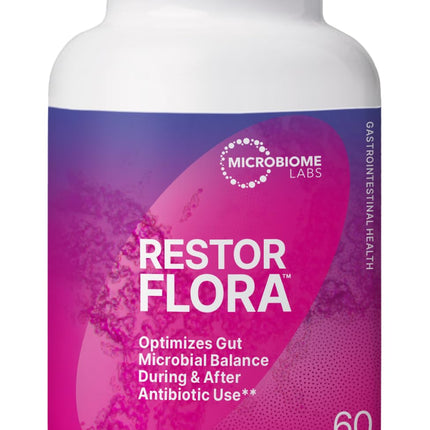 Microbiome Labs Restorflora Probiotics for Digestive Health - Gut Health Supplements with Dual Action Probiotics for Women & Men - Support Bowel Regularity & Immune Function (60 Capsules)