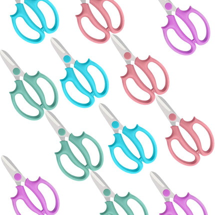 BINCKIN Flower Scissors - 12 Pcs Stainless Steel Flower Shears, Garden Plant Floral Shears for Fresh Flowers Stems (Blue, Green, Pink, Violet)