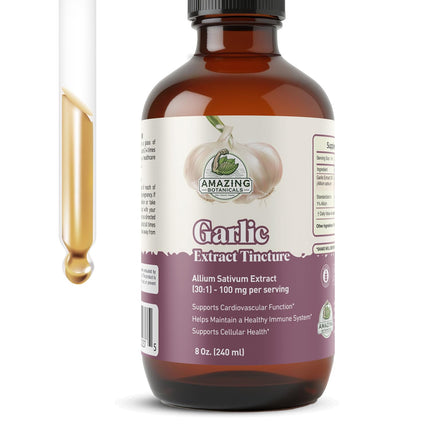 Amazing Botanicals Garlic Tincture – Allium Sativum Herbal Extract – High Potency Liquid Supplement – 240ml/(8oz)