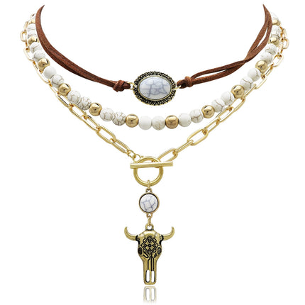 Fscwlmon 3 Pcs Layered Western Cowgirl Necklaces for Women Boho Turquoise Beaded Western Jewelry Rhinestone Cowboy Hat Boots Ox-Head Pendant Choker Paperclip Chain Cowboy Chic Country Accessory NTGJB