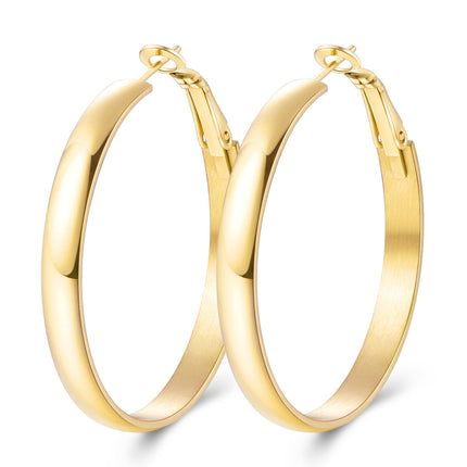 Jewlpire 14K Gold Plated Hoop Earrings for Women, Lightweight 14K Gold Plated Hoops Earring, 5mm Width Medium Hoops Earrings for Women Trendy 40 mm