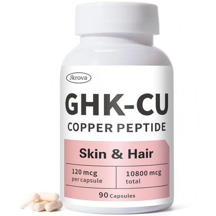 GHK-Cu Copper Peptide Supplement, Anti-Aging & Hair Growth Support, Improves Skin Elasticity & Firmness, Thicker, Fuller Hair, Easy Absorption, Precisely Dosed, 90 Vegan Capsules