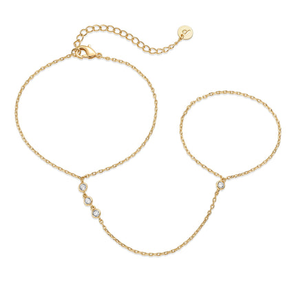 PAVOI CZ Dainty Hand Chain, 14K Gold Plated, Yellow Gold