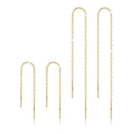 Chain Threader Earrings Dangle for Women Sterling Silver 925 (Gold)