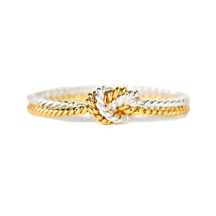 STORYJEWELLERY 925 Sterling Silver Rings for Women, Two Tone Knot Rings for Women, Dainty Gold and Silver Mixed Metal Ring, Mixed Metal Jewelry, Unique Gifts for Mom Daughter Sister or Friend, Size 7